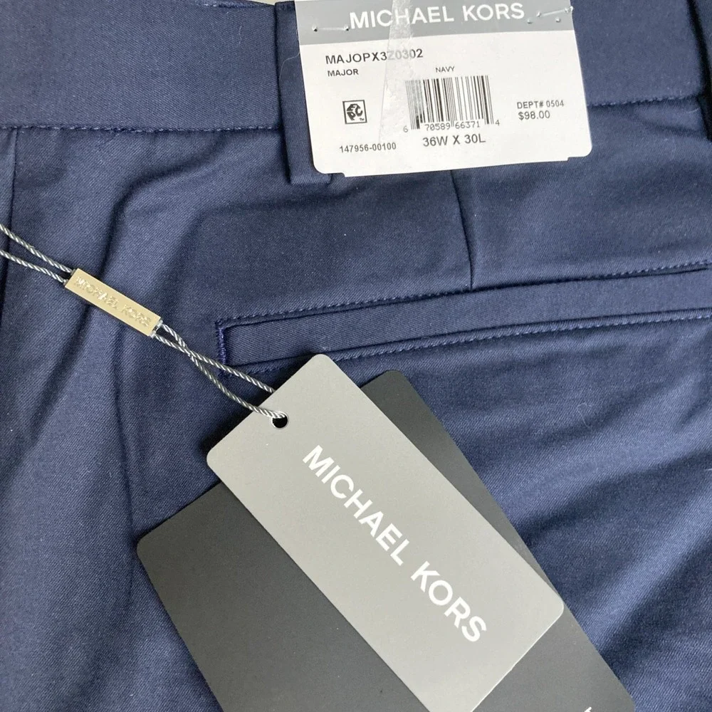 Michael Kors Men's Classic-Fit Cotton-Blend Dress Pants Navy Size 36W 30L
